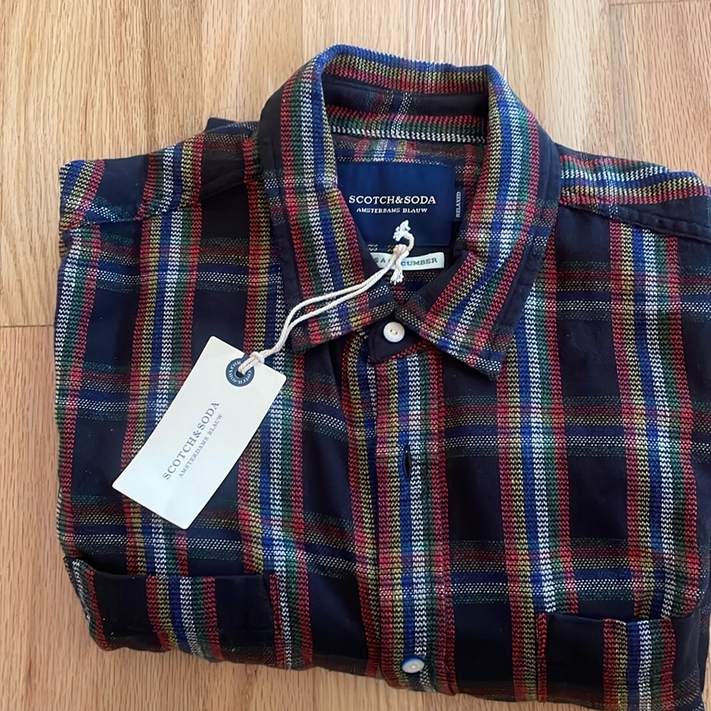 Scotch & Soda Men's Navy and Red Plaid Shirt